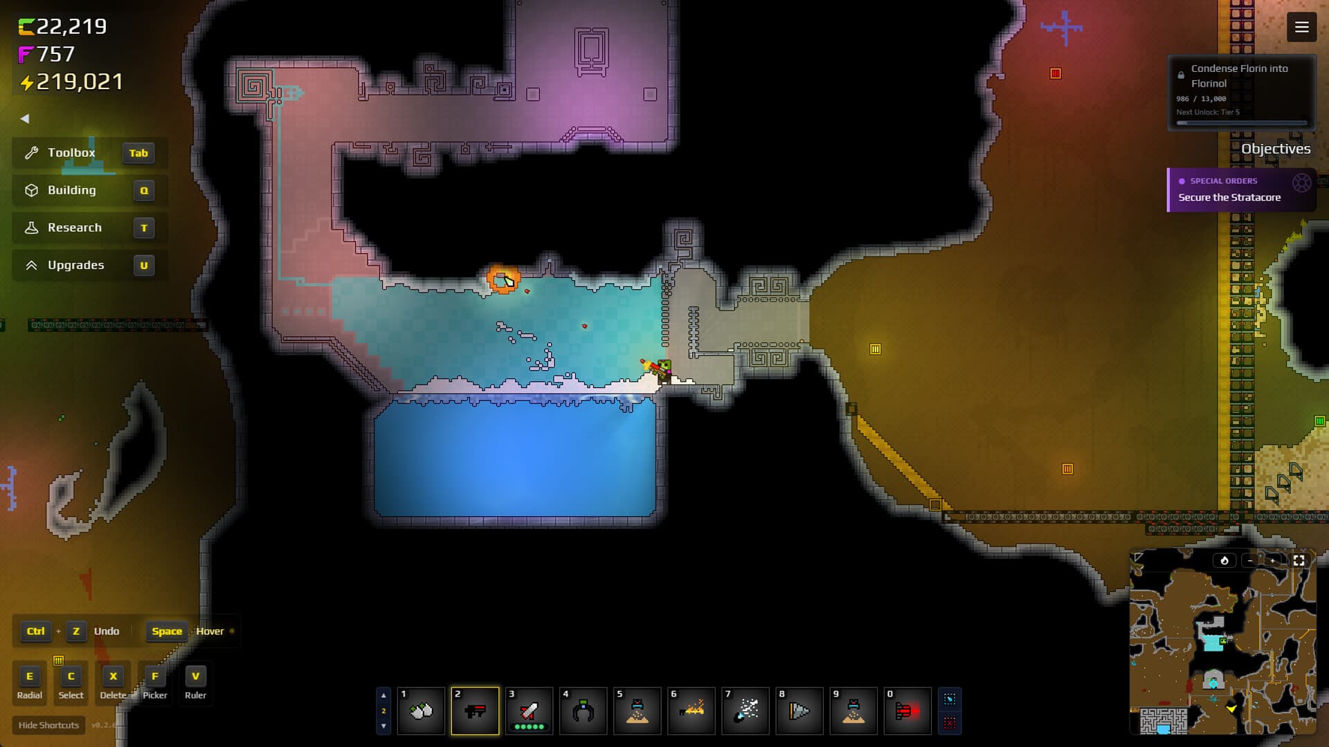 Official Sandustry screenshot of an underground chamber with the Research interface visible.